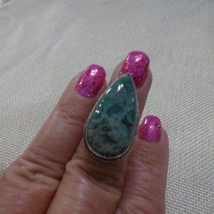 Gorgeous "GREEN FOSSIL CORAL" Handmade Sterling Ring Size 7.25 #847A